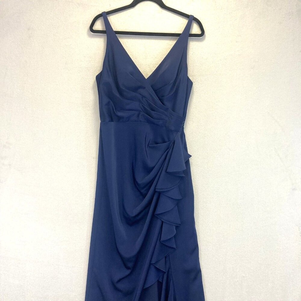 JVN by Jovani Sleeveless Ruffle Gown Dress Size 12 Navy Blue Prom Formal Wedding - Picture 10 of 13